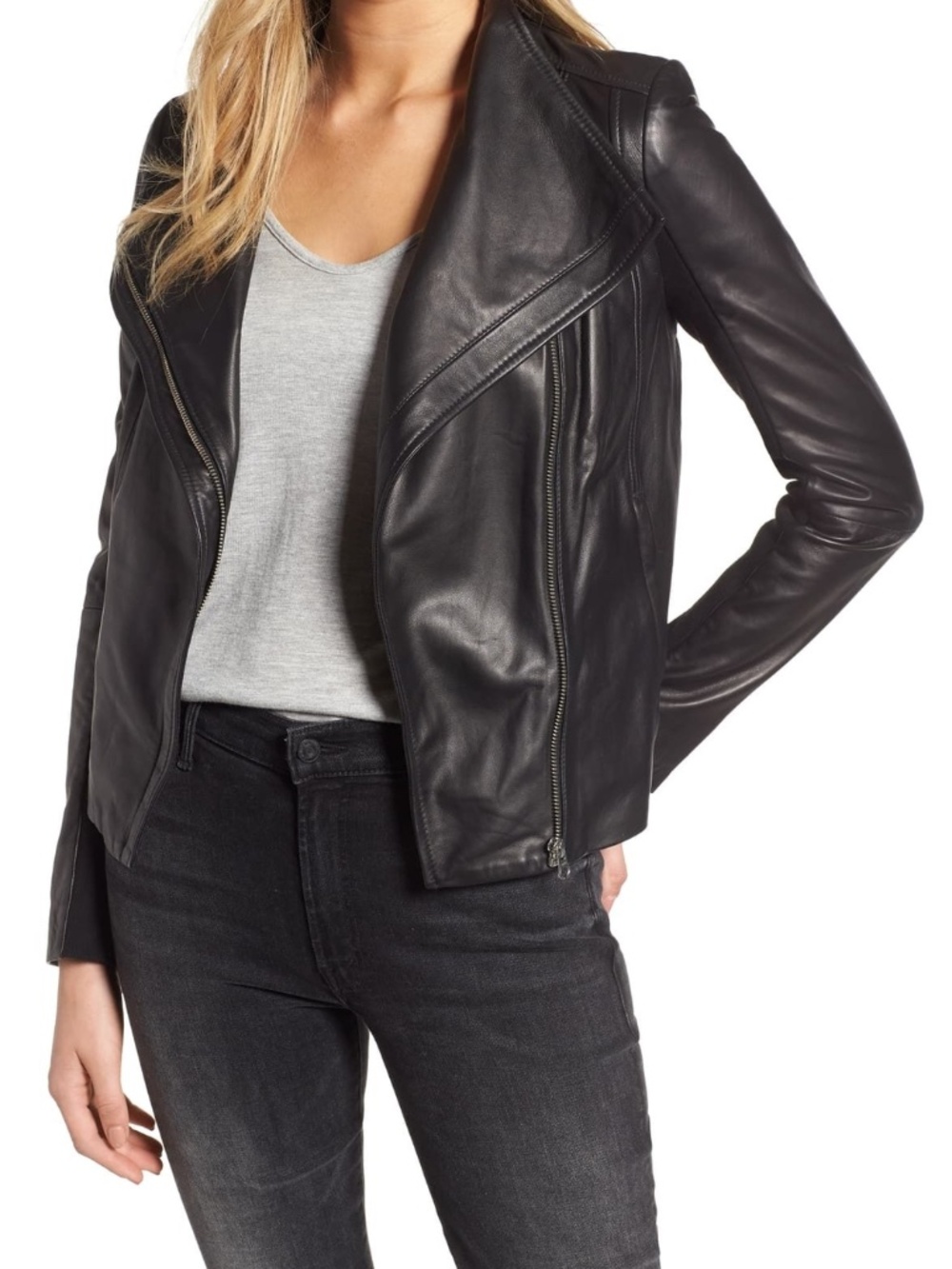 NWOT Trouvé Black Leather Moto Jacket Size Medium